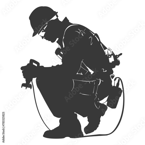 Silhouette repairman in action full body black color only