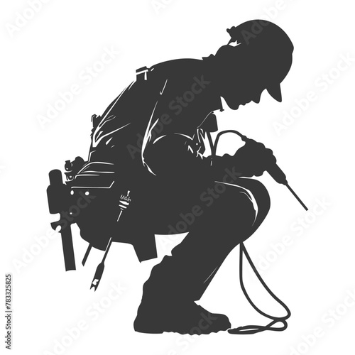 Silhouette repairman in action full body black color only