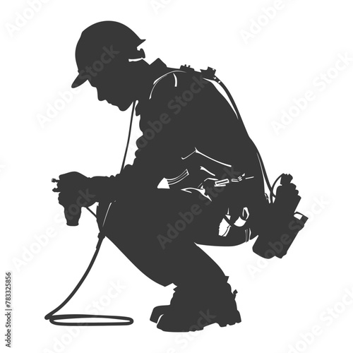 Silhouette repairman in action full body black color only