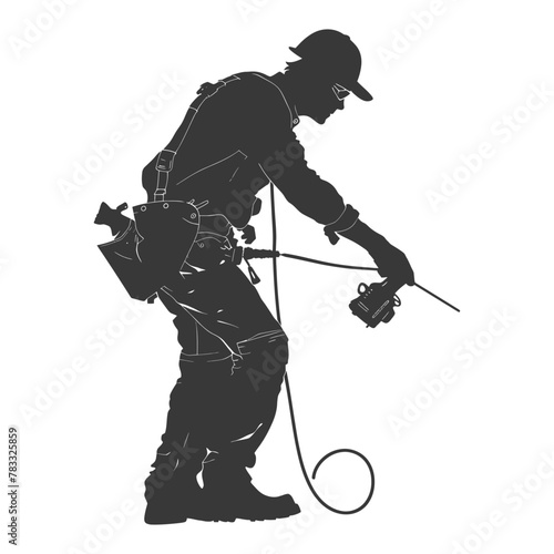 Silhouette repairman in action full body black color only