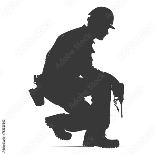 Silhouette repairman in action full body black color only