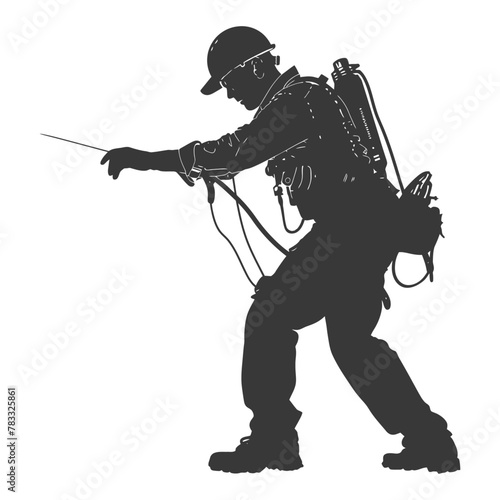 Silhouette repairman in action full body black color only