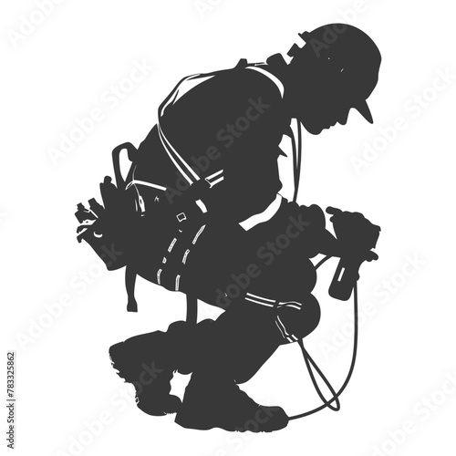 Silhouette repairman in action full body black color only