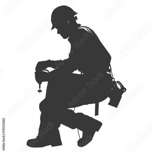 Silhouette repairman in action full body black color only