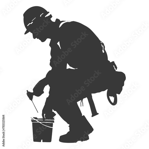 Silhouette repairman in action full body black color only
