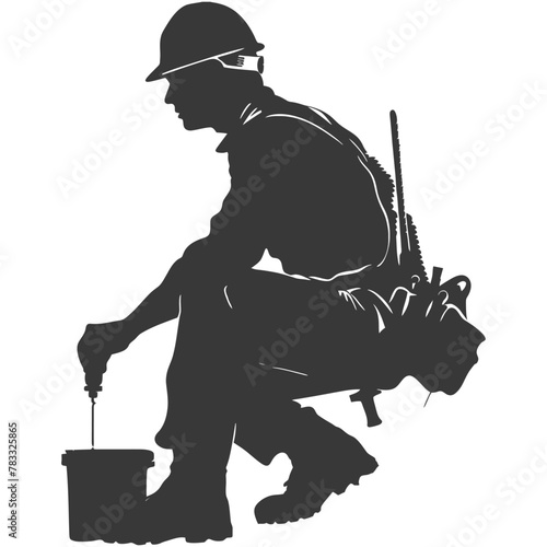 Silhouette repairman in action full body black color only
