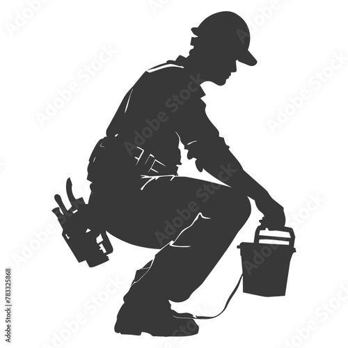 Silhouette repairman in action full body black color only