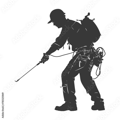 Silhouette repairman in action full body black color only