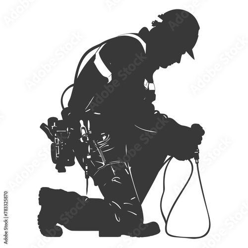 Silhouette repairman in action full body black color only