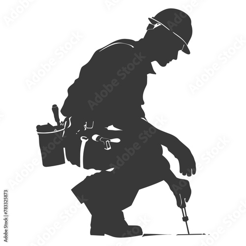 Silhouette repairman in action full body black color only