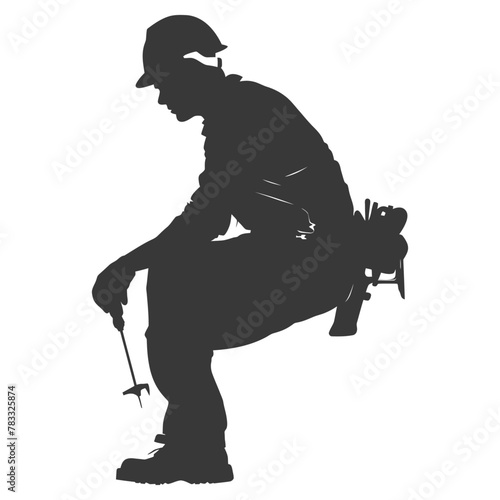 Silhouette repairman in action full body black color only