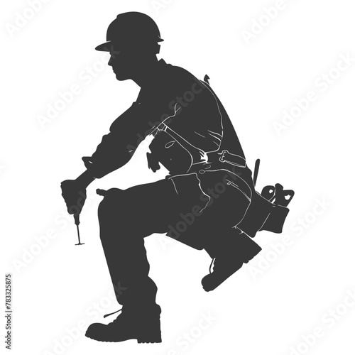 Silhouette repairman in action full body black color only
