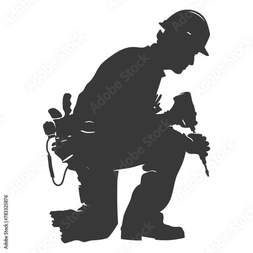 Silhouette repairman in action full body black color only