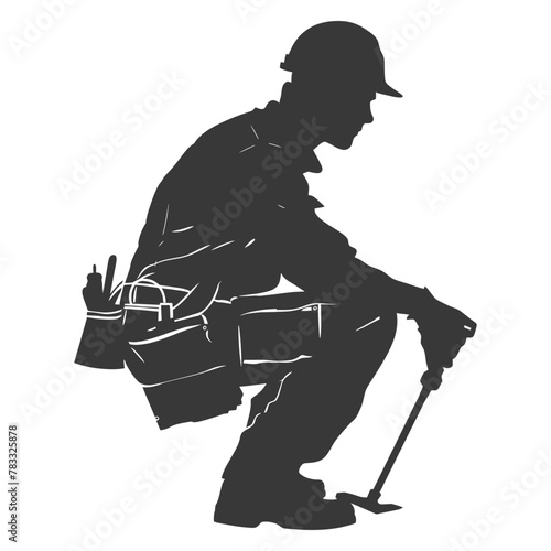 Silhouette repairman in action full body black color only