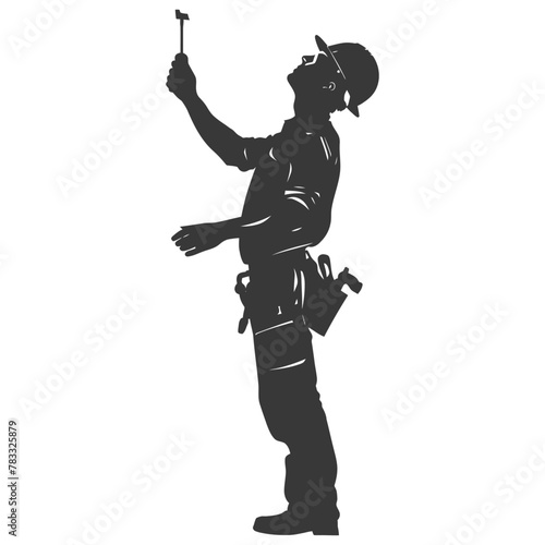 Silhouette repairman in action full body black color only