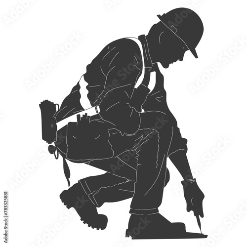 Silhouette repairman in action full body black color only