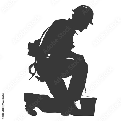 Silhouette repairman in action full body black color only