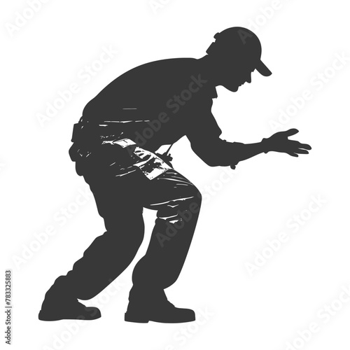 Silhouette repairman in action full body black color only