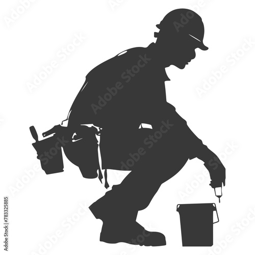 Silhouette repairman in action full body black color only