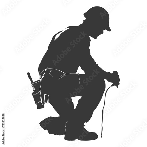 Silhouette repairman in action full body black color only