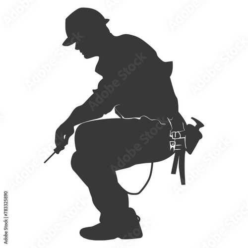 Silhouette repairman in action full body black color only