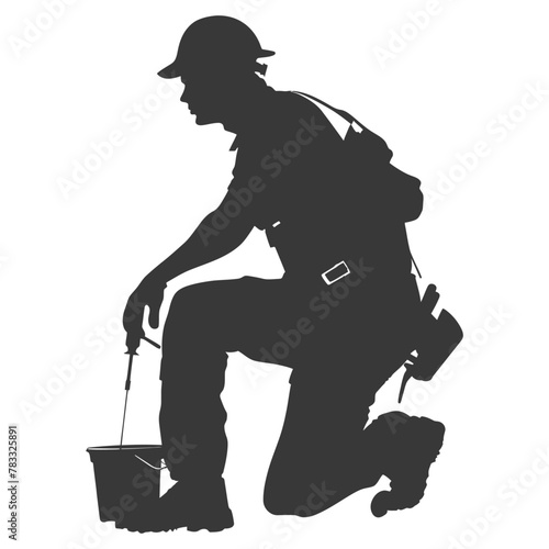Silhouette repairman in action full body black color only