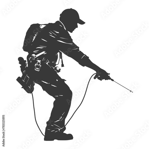 Silhouette repairman in action full body black color only