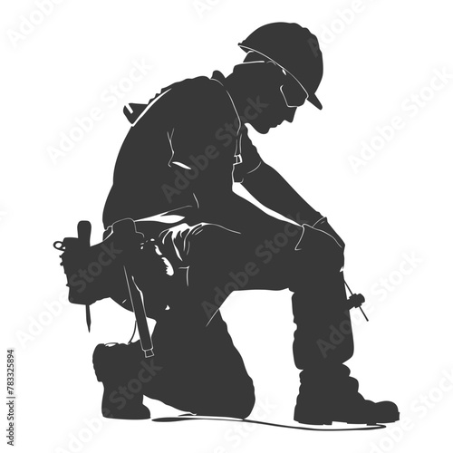 Silhouette repairman in action full body black color only