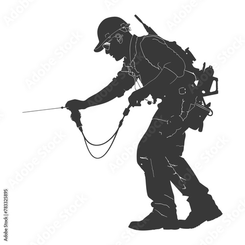 Silhouette repairman in action full body black color only