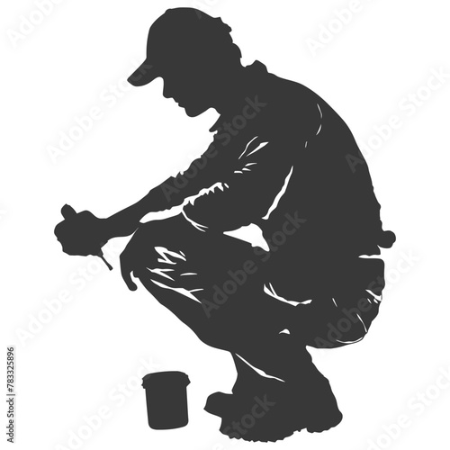 Silhouette repairman in action full body black color only