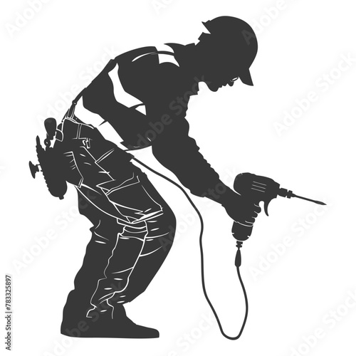 Silhouette repairman in action full body black color only