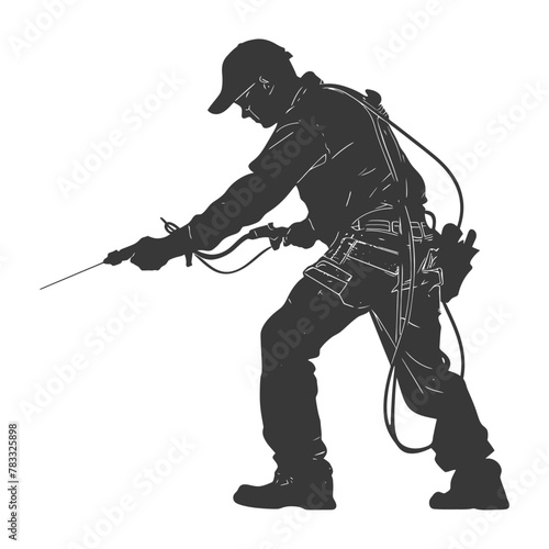 Silhouette repairman in action full body black color only