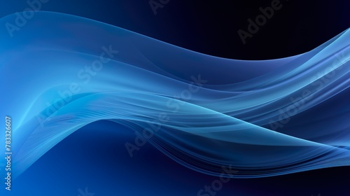 A soothing image of a flowing abstract wave in multiple shades of blue contrasted against a black background