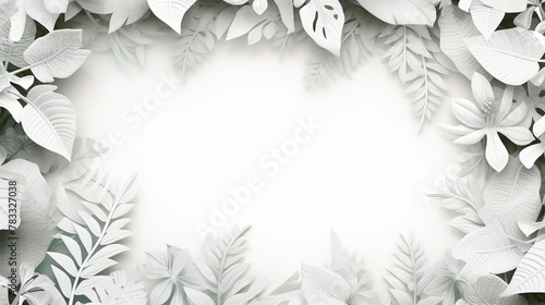 A minimalist design of lush foliage in greyscale creating a calming natural white frame space