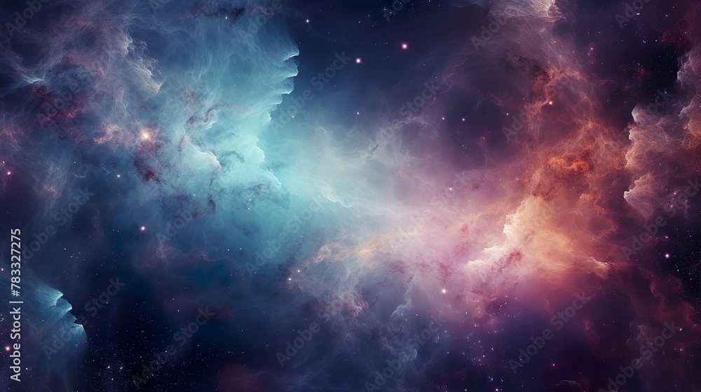 Naklejka premium Vibrant cosmic clouds in deep space with a multitude of stars creating a stunning and ethereal scene