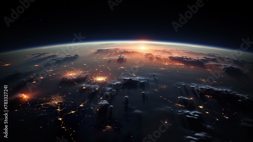 An artistic visualization of a burning planet viewed from orbit, highlighting the fragility and beauty of Earth