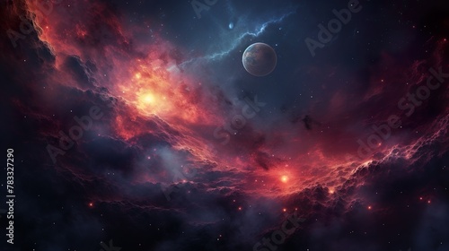 Captivating image featuring a mysterious planet amidst a fiery nebula, evoking thoughts of space travel and exploration