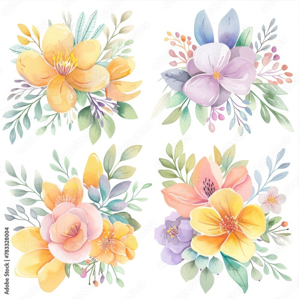 set of watercolor flowers set of watercolor flowers