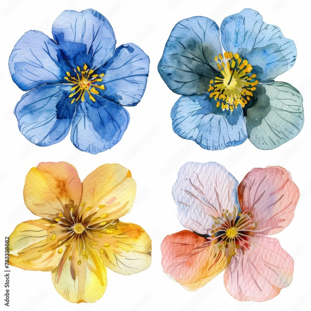 set of watercolor flowers set of watercolor flowers