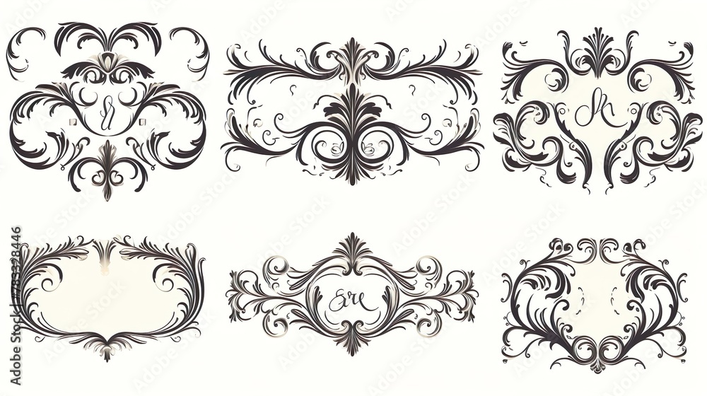 Naklejka premium Intricate assortment of frame-like baroque designs perfect for sophisticated branding and elegant graphic projects