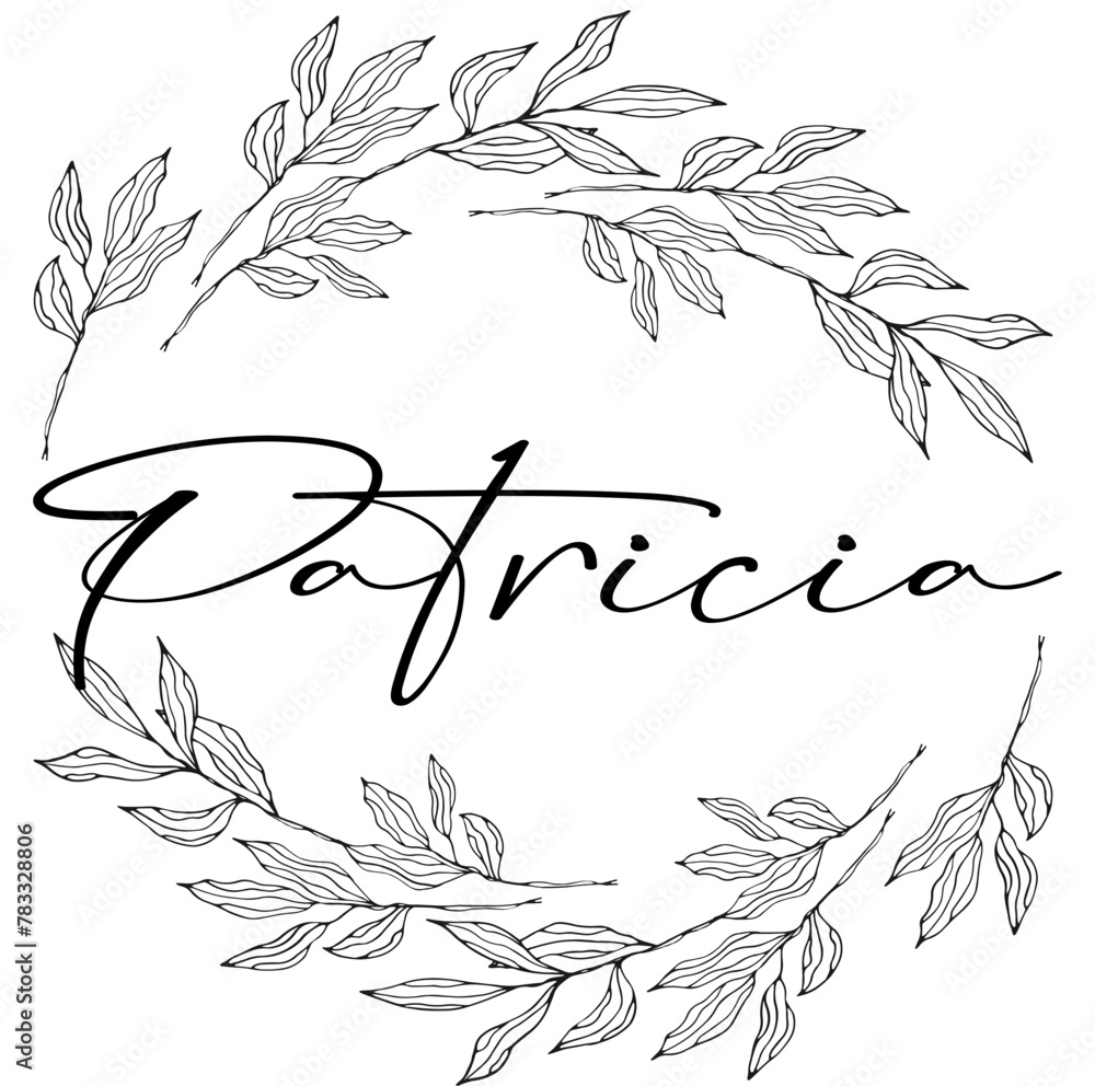 Patricia - black color - name written enclosed in a circle crown of ...