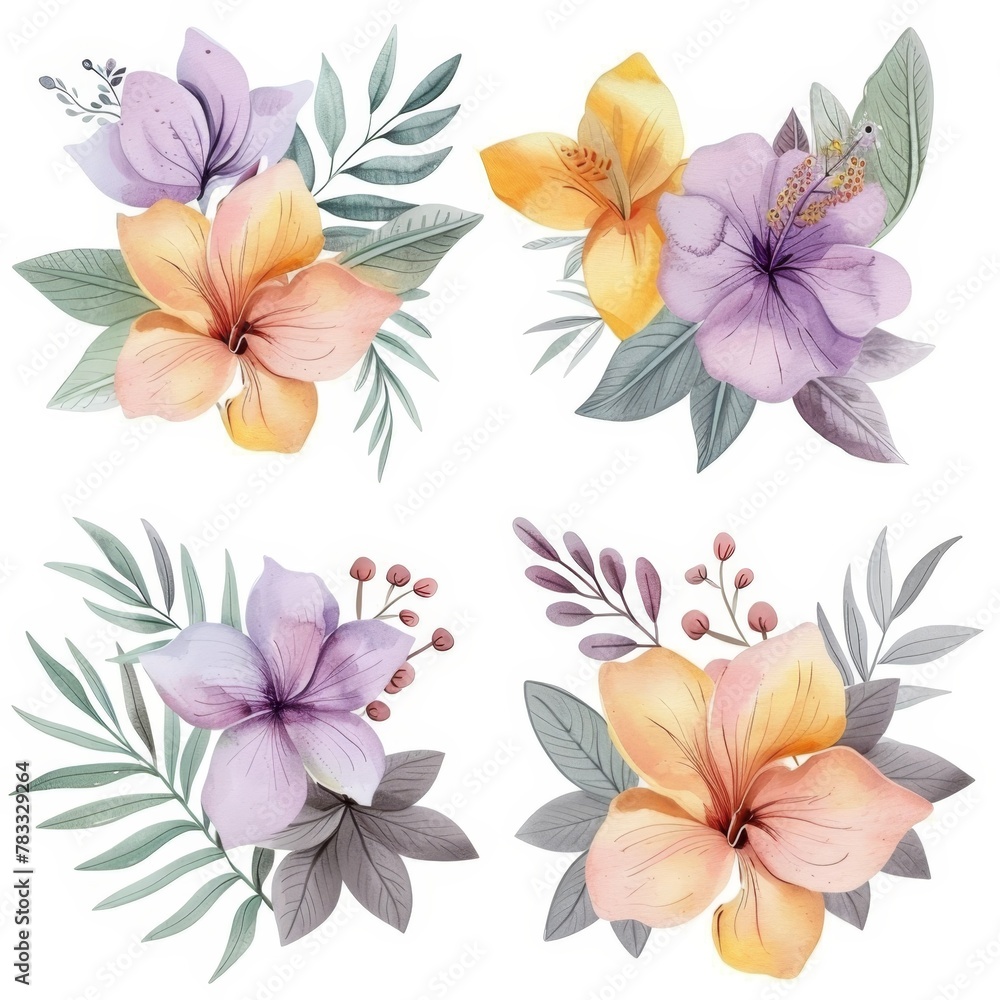 set of watercolor flowers set of watercolor flowers