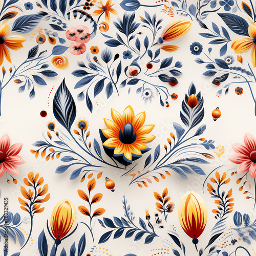 Seamless pattern tile background flowers and floral leaves plants