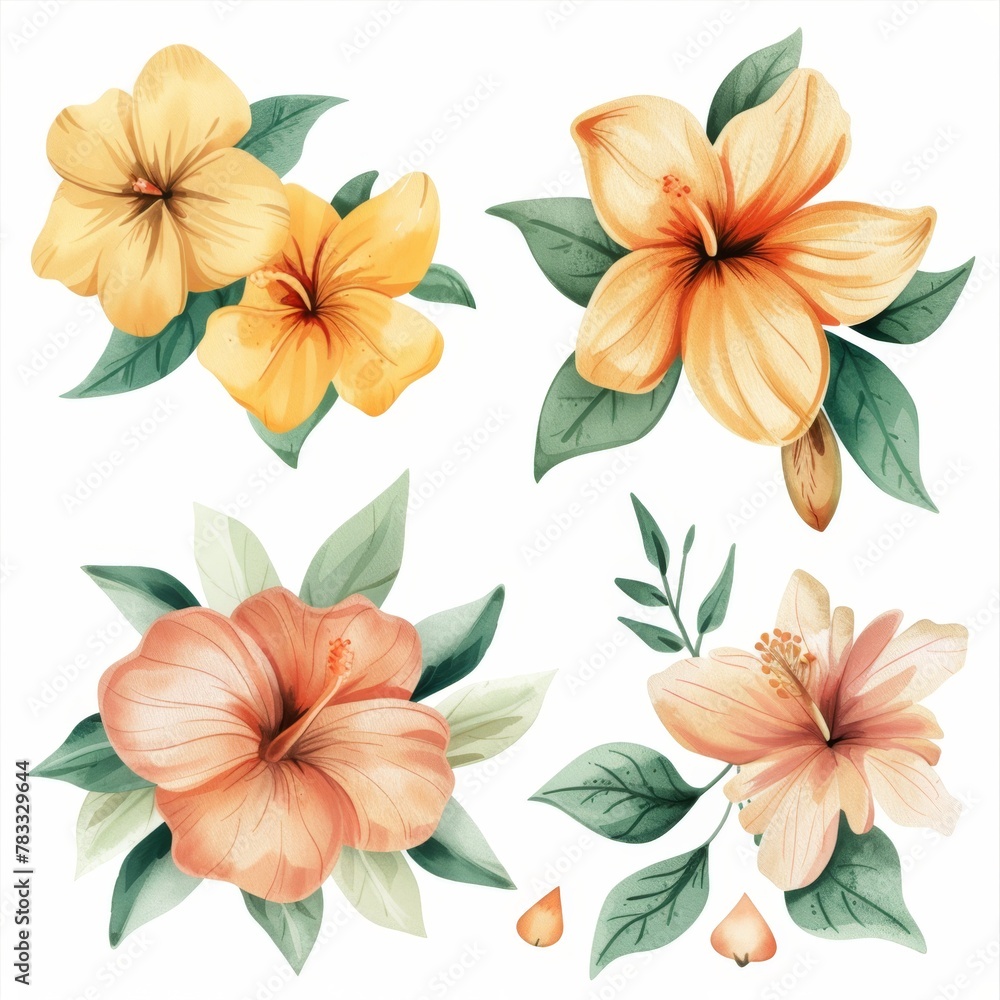 set of watercolor flowers set of watercolor flowers