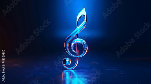 Obraz na płótnie Blue glossy and shine treble clef with dark space in background. w salonie