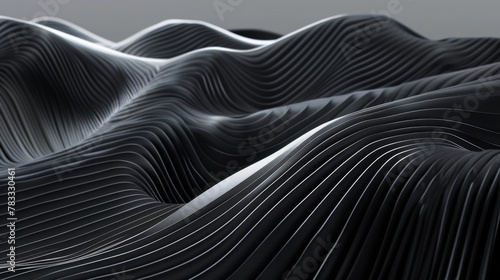 Close-up of abstract wavy lines pattern in monochrome palette, depicting modern fluidity