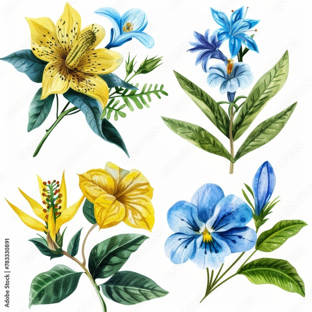 set of watercolor flowers
