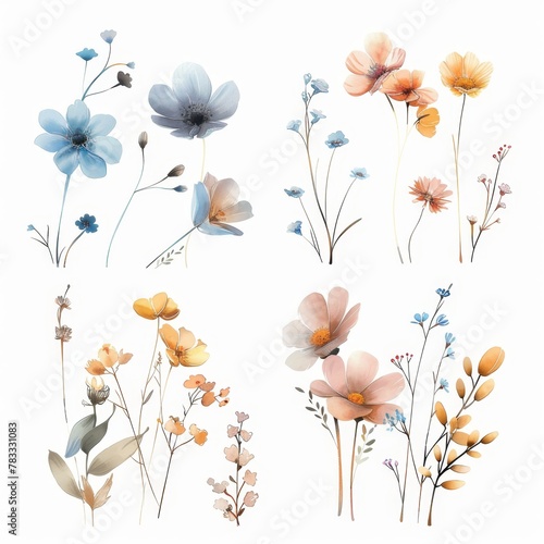 set of watercolor flowers