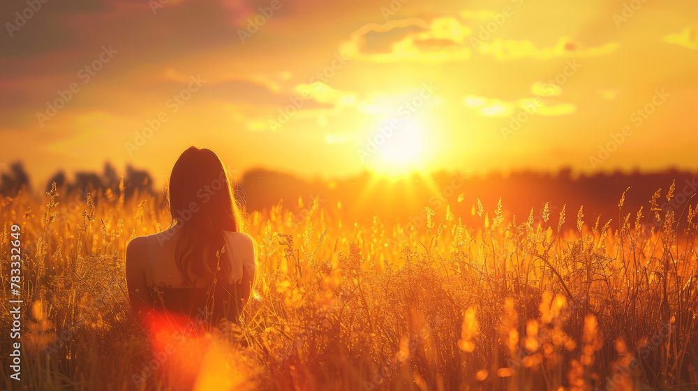 Radiant Reflections: A Woman's Sunrise Reverie. Generative AI