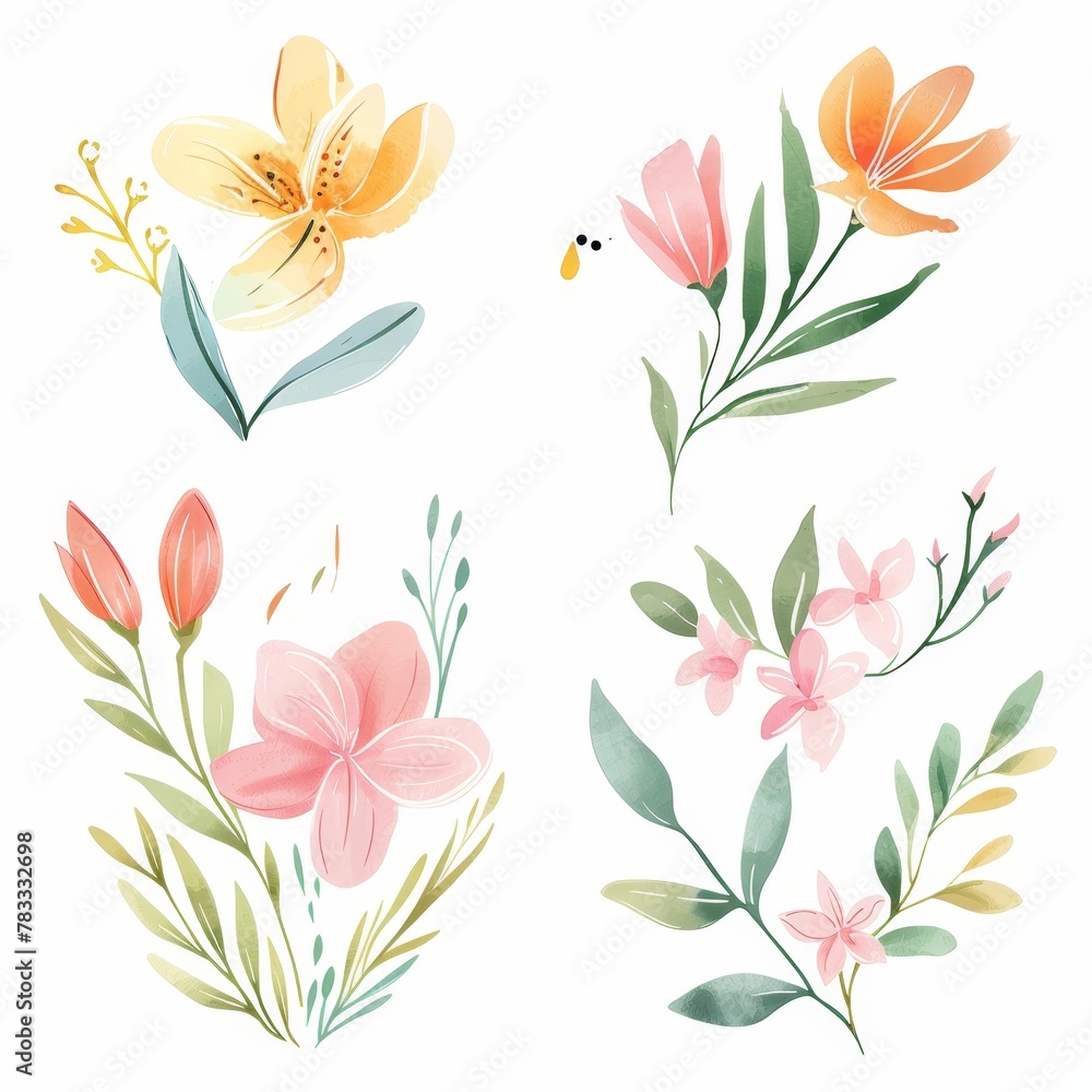 set of watercolor flowers set of watercolor flowers